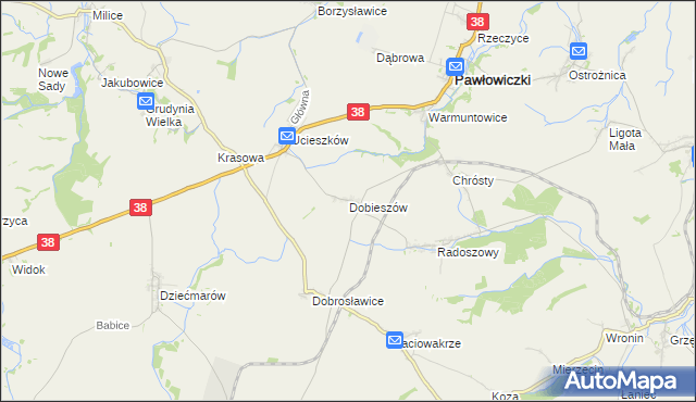mapa Dobieszów gmina Pawłowiczki, Dobieszów gmina Pawłowiczki na mapie Targeo