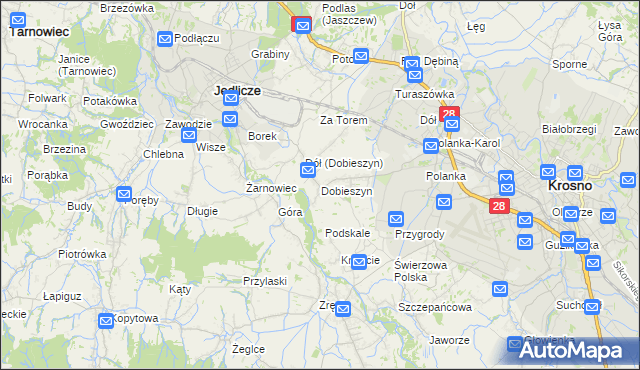 mapa Dobieszyn gmina Jedlicze, Dobieszyn gmina Jedlicze na mapie Targeo