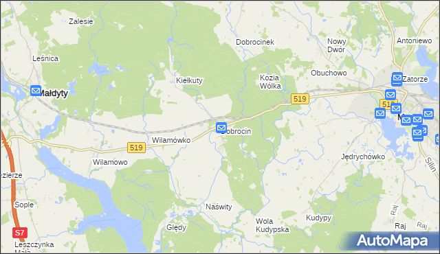 mapa Dobrocin gmina Małdyty, Dobrocin gmina Małdyty na mapie Targeo