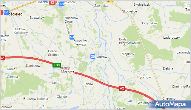mapa Dobrów gmina Kościelec, Dobrów gmina Kościelec na mapie Targeo