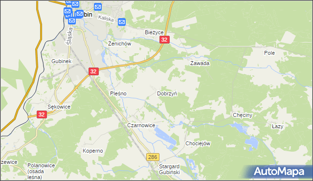 mapa Dobrzyń gmina Gubin, Dobrzyń gmina Gubin na mapie Targeo