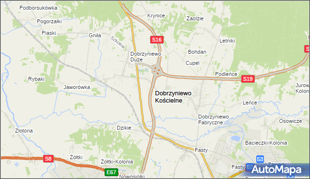 mapa Dobrzyniewo Kościelne, Dobrzyniewo Kościelne na mapie Targeo