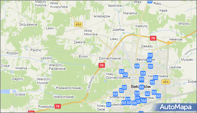 mapa Domiechowice, Domiechowice na mapie Targeo
