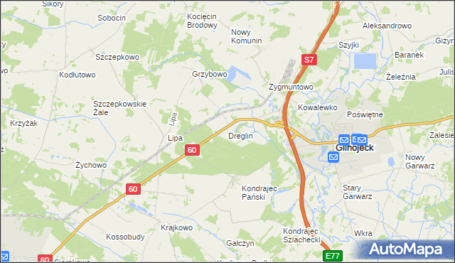 mapa Dreglin, Dreglin na mapie Targeo