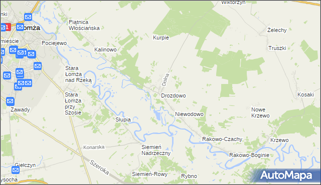 mapa Drozdowo gmina Piątnica, Drozdowo gmina Piątnica na mapie Targeo