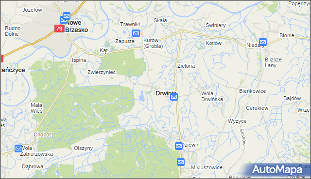 mapa Drwinia powiat bocheński, Drwinia powiat bocheński na mapie Targeo