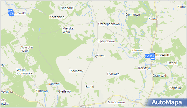 mapa Dylewo gmina Grunwald, Dylewo gmina Grunwald na mapie Targeo