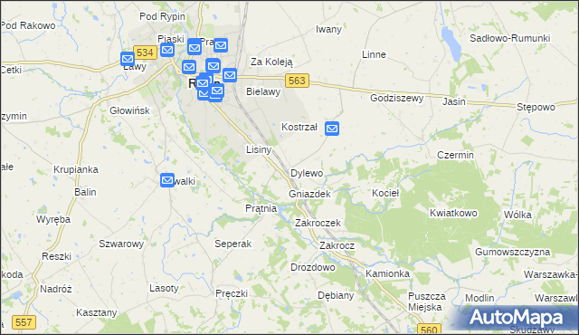 mapa Dylewo gmina Rypin, Dylewo gmina Rypin na mapie Targeo