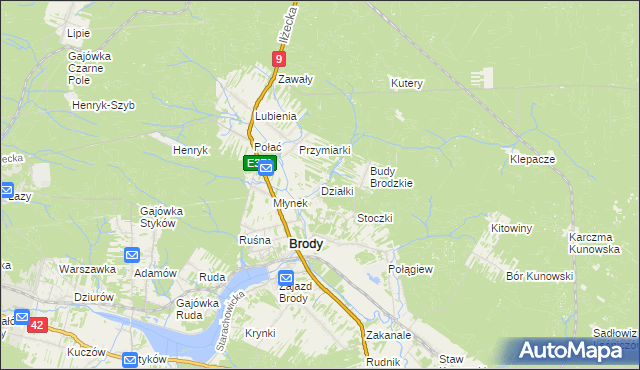 mapa Działki gmina Brody, Działki gmina Brody na mapie Targeo