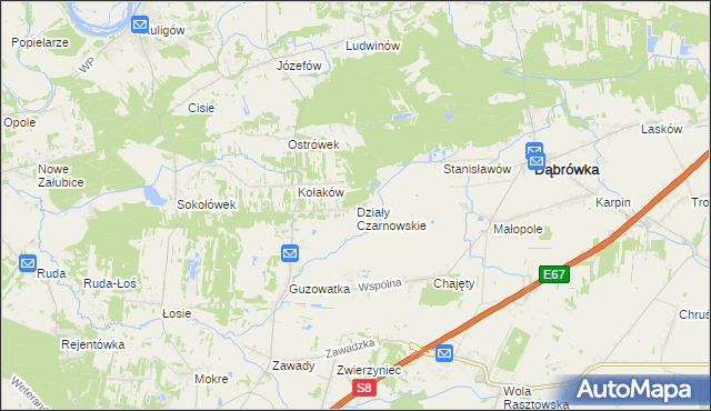 mapa Działy Czarnowskie, Działy Czarnowskie na mapie Targeo