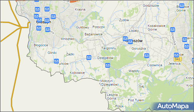 mapa Dzięgielów, Dzięgielów na mapie Targeo