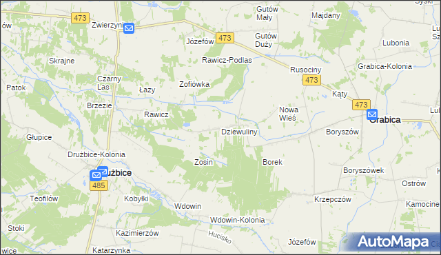 mapa Dziewuliny, Dziewuliny na mapie Targeo