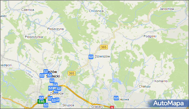 mapa Dziwiszów, Dziwiszów na mapie Targeo