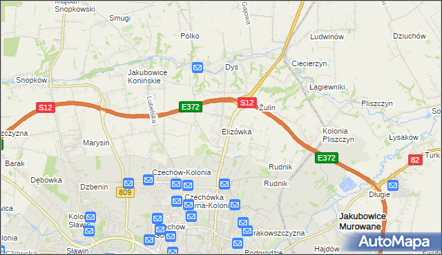 mapa Elizówka gmina Niemce, Elizówka gmina Niemce na mapie Targeo