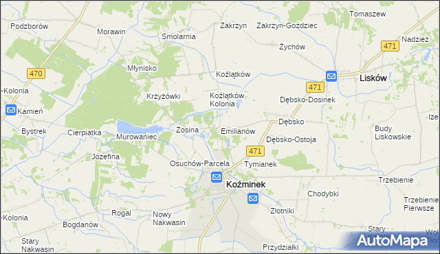 mapa Emilianów gmina Koźminek, Emilianów gmina Koźminek na mapie Targeo