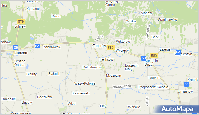 mapa Feliksów gmina Leszno, Feliksów gmina Leszno na mapie Targeo
