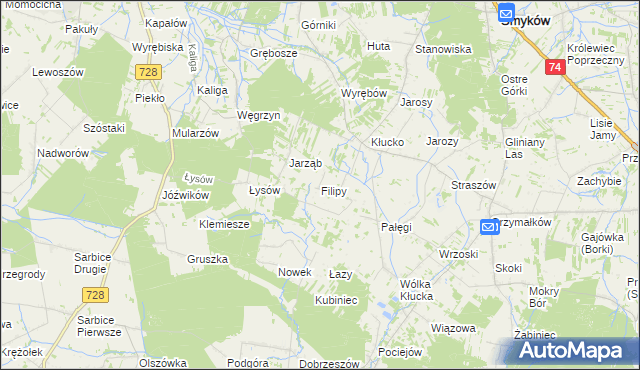 mapa Filipy gmina Radoszyce, Filipy gmina Radoszyce na mapie Targeo