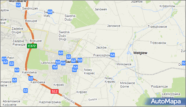 mapa Franciszków gmina Mełgiew, Franciszków gmina Mełgiew na mapie Targeo