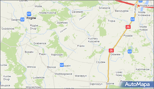 mapa Franki gmina Rychwał, Franki gmina Rychwał na mapie Targeo