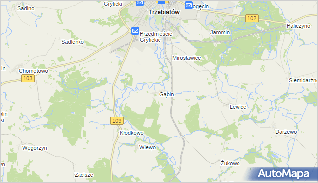 mapa Gąbin gmina Trzebiatów, Gąbin gmina Trzebiatów na mapie Targeo