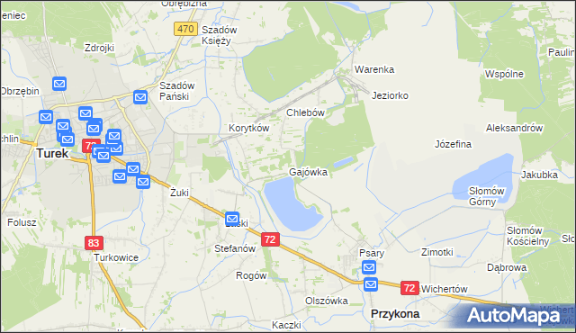 mapa Gajówka gmina Przykona, Gajówka gmina Przykona na mapie Targeo