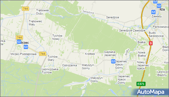 mapa Gajówka Krzewa, Gajówka Krzewa na mapie Targeo
