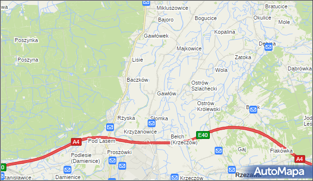 mapa Gawłów gmina Bochnia, Gawłów gmina Bochnia na mapie Targeo