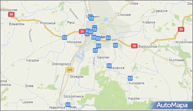 mapa Gęsiniec, Gęsiniec na mapie Targeo