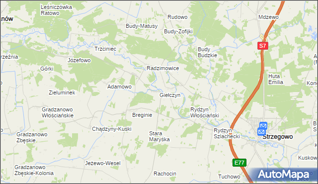 mapa Giełczyn gmina Strzegowo, Giełczyn gmina Strzegowo na mapie Targeo