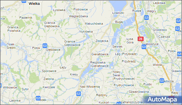 mapa Gierałtowice gmina Wieprz, Gierałtowice gmina Wieprz na mapie Targeo