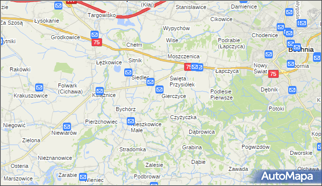 mapa Gierczyce gmina Bochnia, Gierczyce gmina Bochnia na mapie Targeo