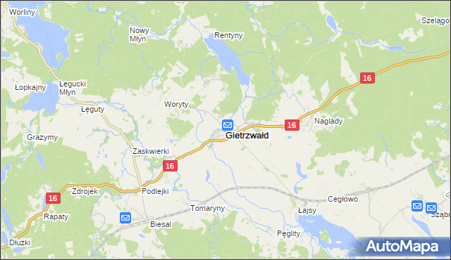 mapa Gietrzwałd, Gietrzwałd na mapie Targeo