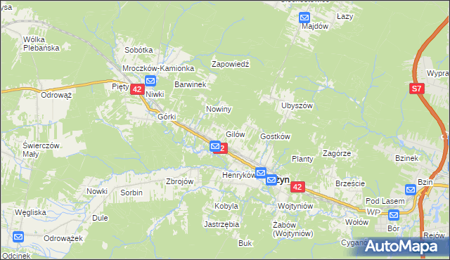 mapa Gilów gmina Bliżyn, Gilów gmina Bliżyn na mapie Targeo