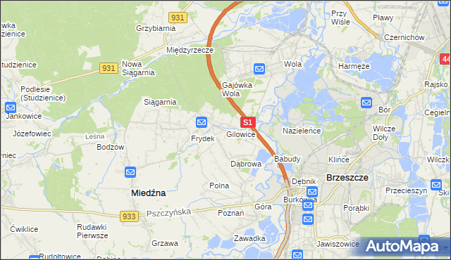 mapa Gilowice gmina Miedźna, Gilowice gmina Miedźna na mapie Targeo