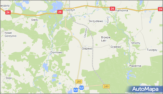 mapa Głażewo gmina Międzychód, Głażewo gmina Międzychód na mapie Targeo
