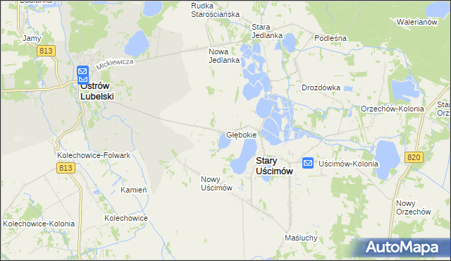 mapa Głębokie gmina Uścimów, Głębokie gmina Uścimów na mapie Targeo