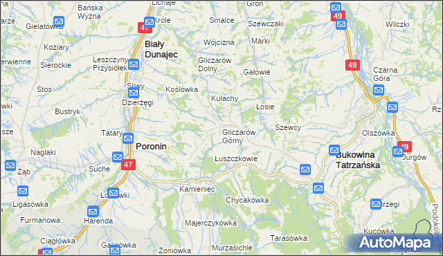 mapa Gliczarów Górny, Gliczarów Górny na mapie Targeo