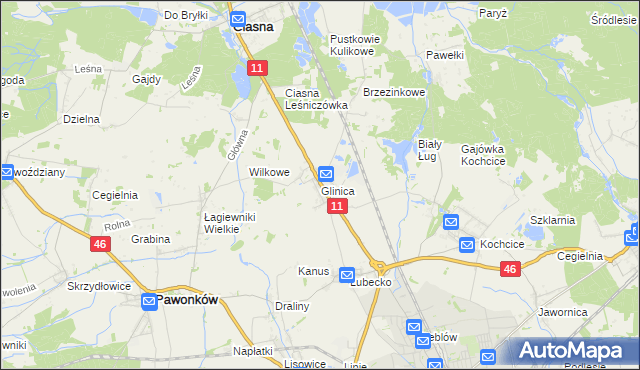 mapa Glinica gmina Ciasna, Glinica gmina Ciasna na mapie Targeo