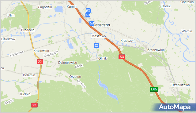 mapa Glinik gmina Deszczno, Glinik gmina Deszczno na mapie Targeo