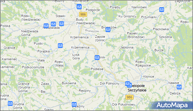 mapa Glinik gmina Wielopole Skrzyńskie, Glinik gmina Wielopole Skrzyńskie na mapie Targeo