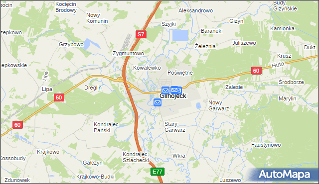 mapa Glinojeck, Glinojeck na mapie Targeo