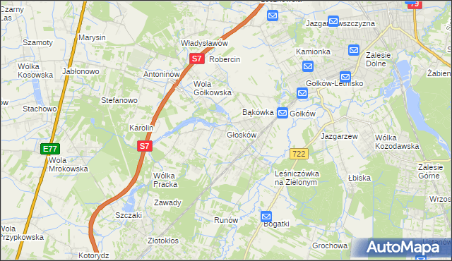 mapa Głosków gmina Piaseczno, Głosków gmina Piaseczno na mapie Targeo