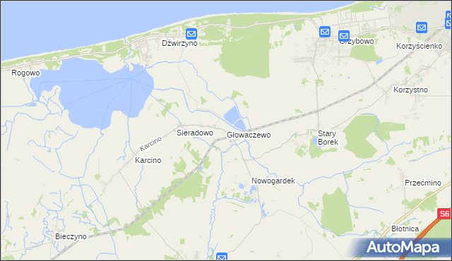 mapa Głowaczewo gmina Kołobrzeg, Głowaczewo gmina Kołobrzeg na mapie Targeo