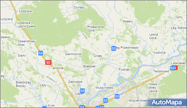 mapa Gnaty gmina Lelis, Gnaty gmina Lelis na mapie Targeo