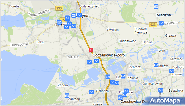 mapa Goczałkowice-Zdrój, Goczałkowice-Zdrój na mapie Targeo