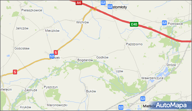 mapa Godków gmina Kostomłoty, Godków gmina Kostomłoty na mapie Targeo