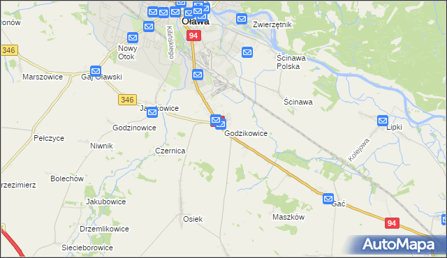 mapa Godzikowice, Godzikowice na mapie Targeo