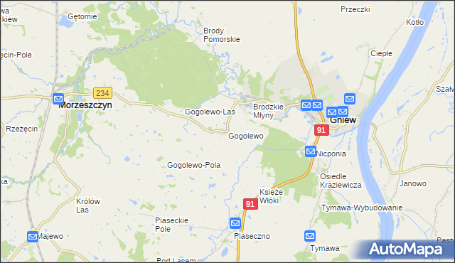 mapa Gogolewo gmina Gniew, Gogolewo gmina Gniew na mapie Targeo