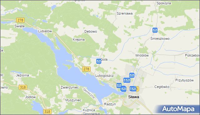 mapa Gola gmina Sława, Gola gmina Sława na mapie Targeo