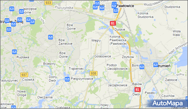 mapa Golasowice, Golasowice na mapie Targeo